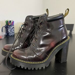 doc marten heeled boots in shade oxblood, US women’s size 7